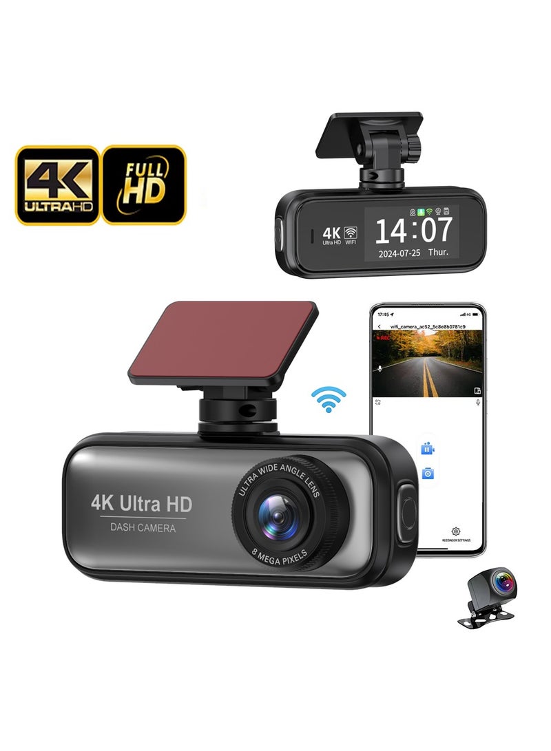 BlueFire V26 4K Dual Dash Cam with 1080P Rear Camera | 24/7 Parking Mode (ACC Hardwire Kit Support) | Built-in WiFi & GPS, G-Sensor, Loop Recording, Superior Night Vision & 170° Wide Angle | Includes 64GB Card & External GPS Module for Collision Evidence - Image 1